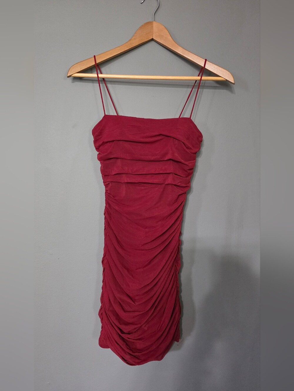 Princess Polly Red Ruched Mini Dress W/ Spaghetti Straps Womens 2